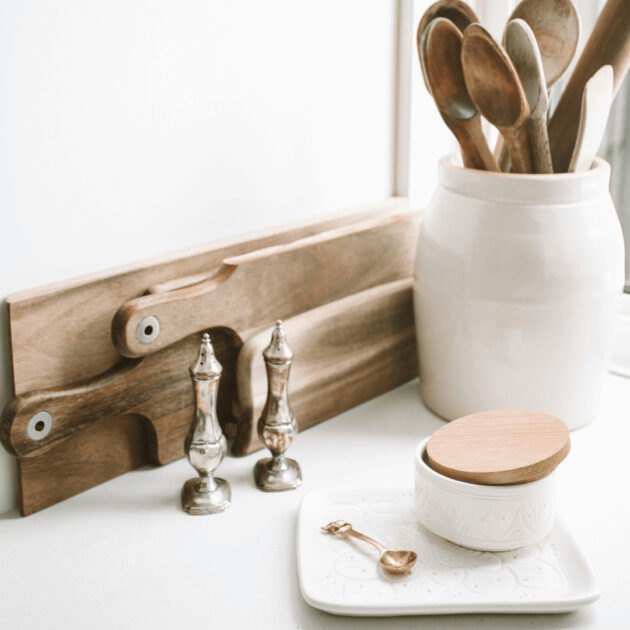 wooden spoons and cutting boards for a rustic beach kitchen