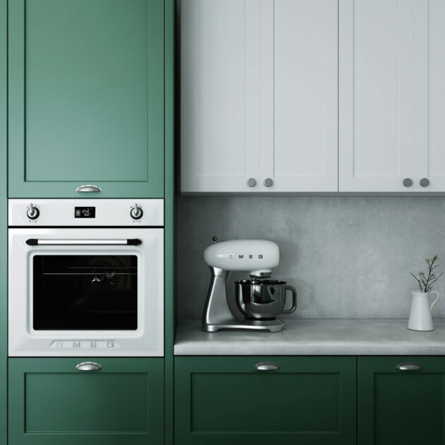 green and teal kitchen cabinets