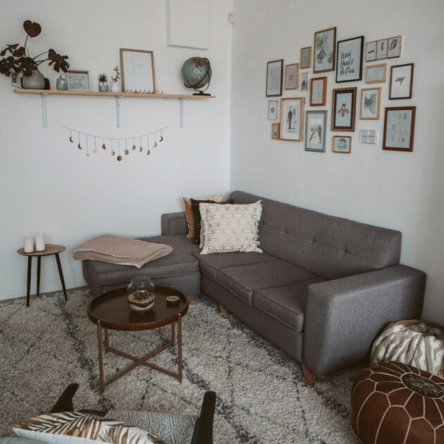 a gallery of wall art for a college living space
