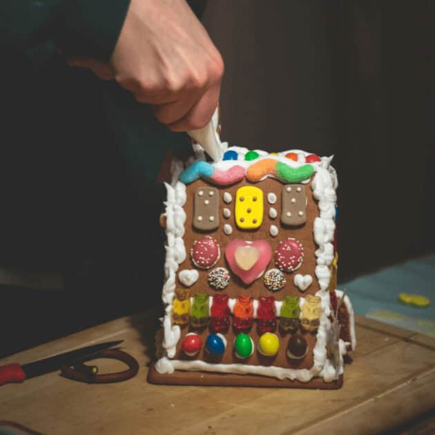 candy on a gingerbread roof
