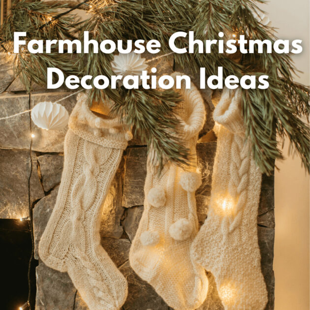 Farmhouse Christmas stocking on fireplace mantel