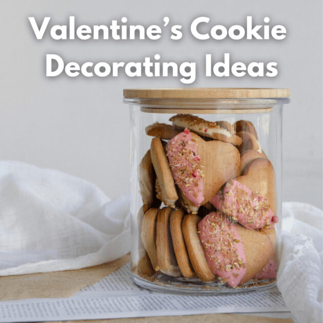 simple sugar cookie Valentine's cookies decorated with icing and rose petals