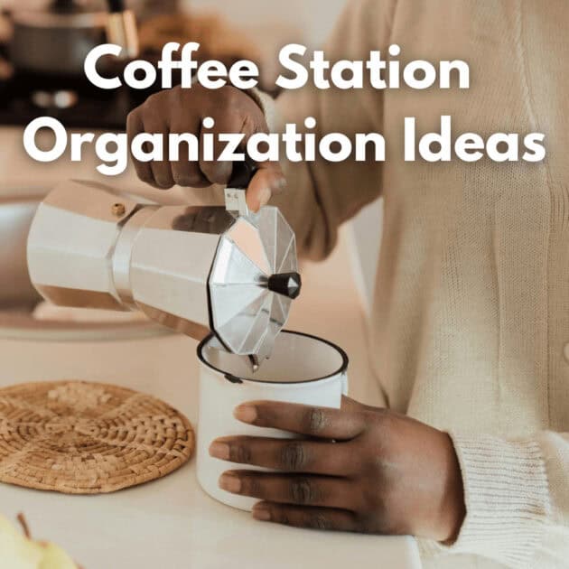 a woman pouring coffee at her coffee bar at home