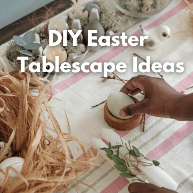 eggs, straw and Easter tablescape