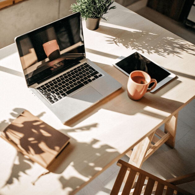 decluttered desk setup