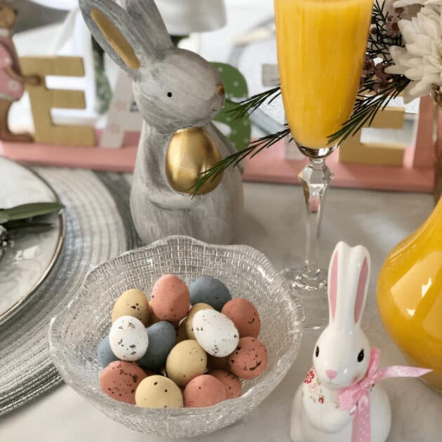 thrifted Easter decor for Easter brunch