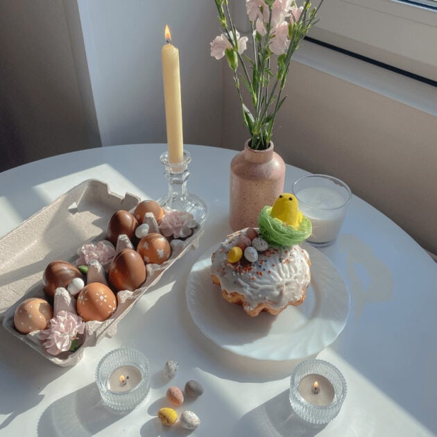 easter eggs on table
