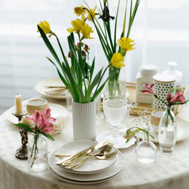 small vases with spring florals