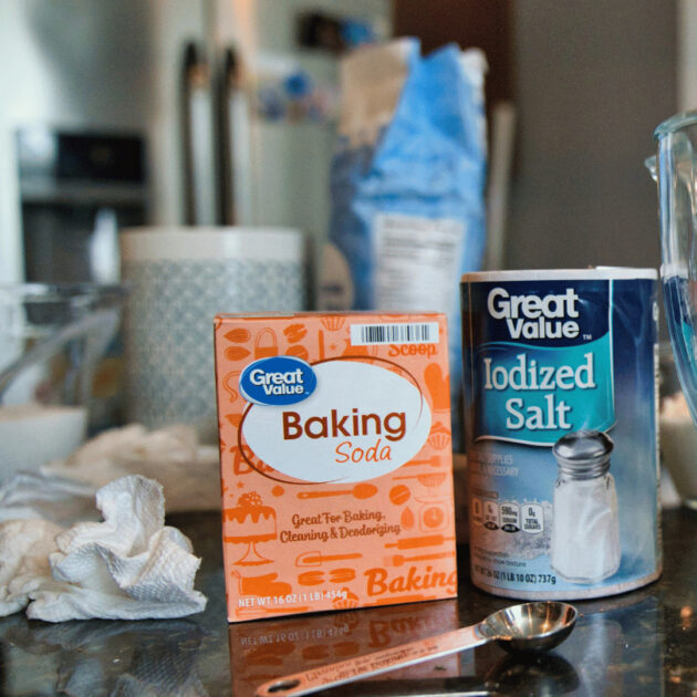 baking soda and salt as natural DIY kitchen drain cleaning products