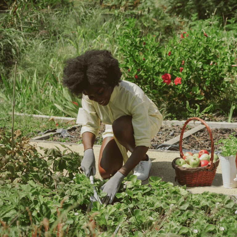 a woman gardening at home