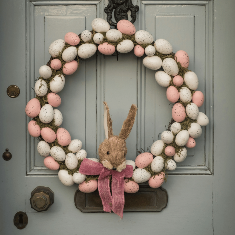 Easter bunny and Easter eggs wreath for a front door