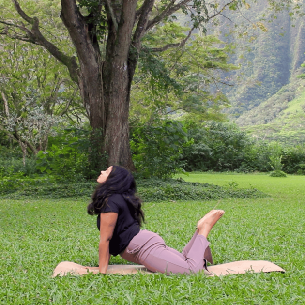 woman doing deep hip stretch