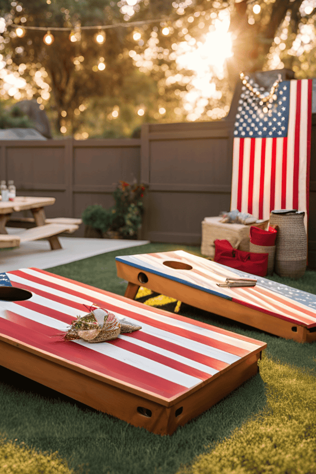 American flag cornhole board design