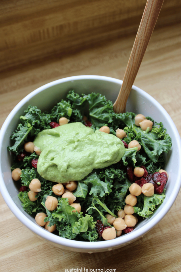 kale salad with creamy avocado dressing