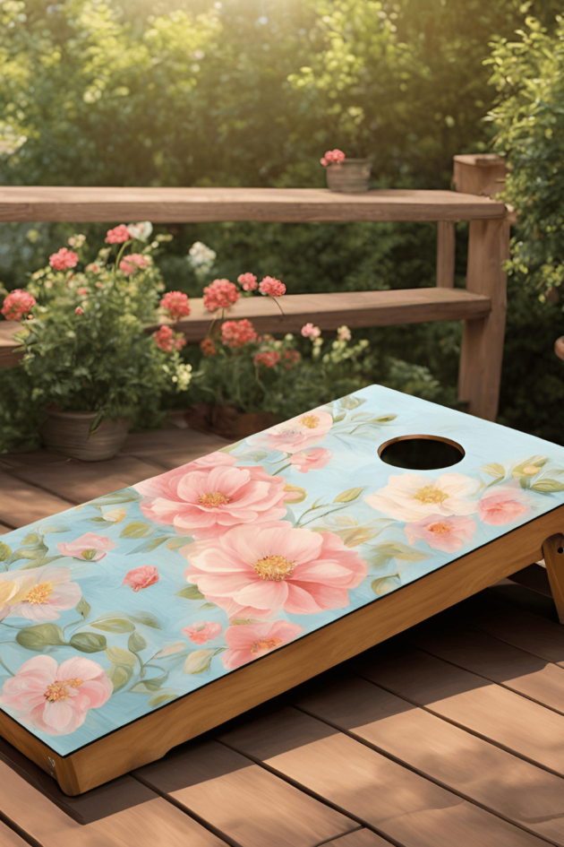 flower cornhole board design