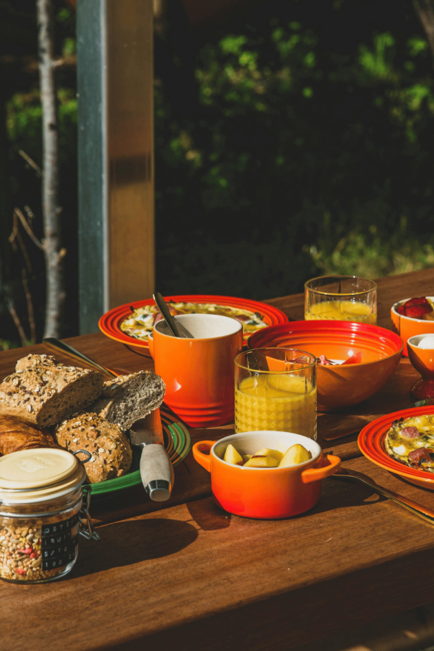 camping breakfast spread for a crowd