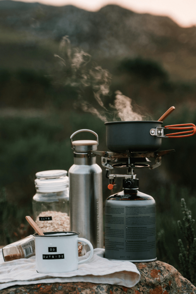 camping kitchen on picnic table
