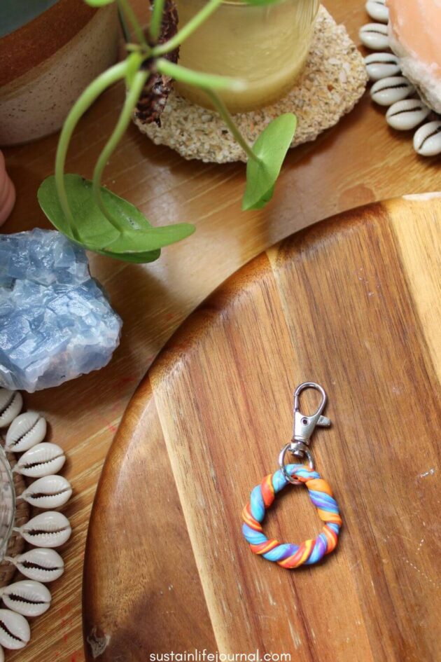rainbow homemade clay keychain