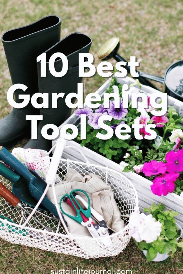 gardening tools basket and tools