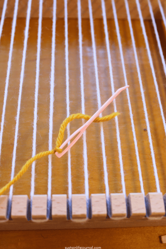 yarn on weaving needle