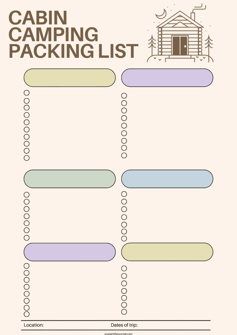 blank cabin camping checklist