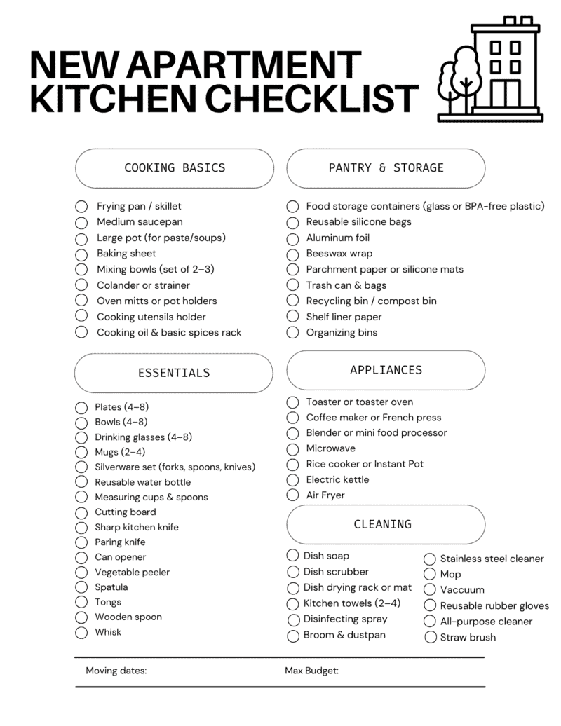 new apartment kitchen essentials list
