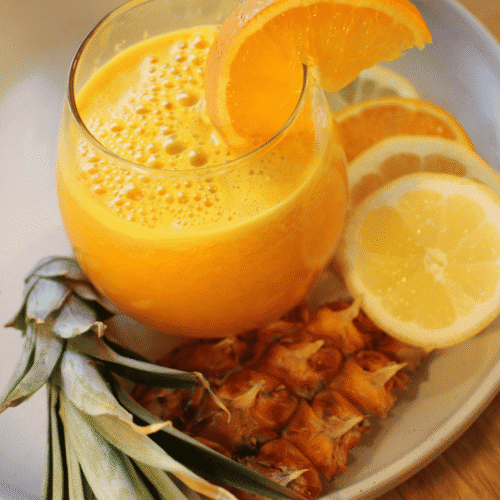 fresh orange, pineapple, turmeric, ginger and lemon juice