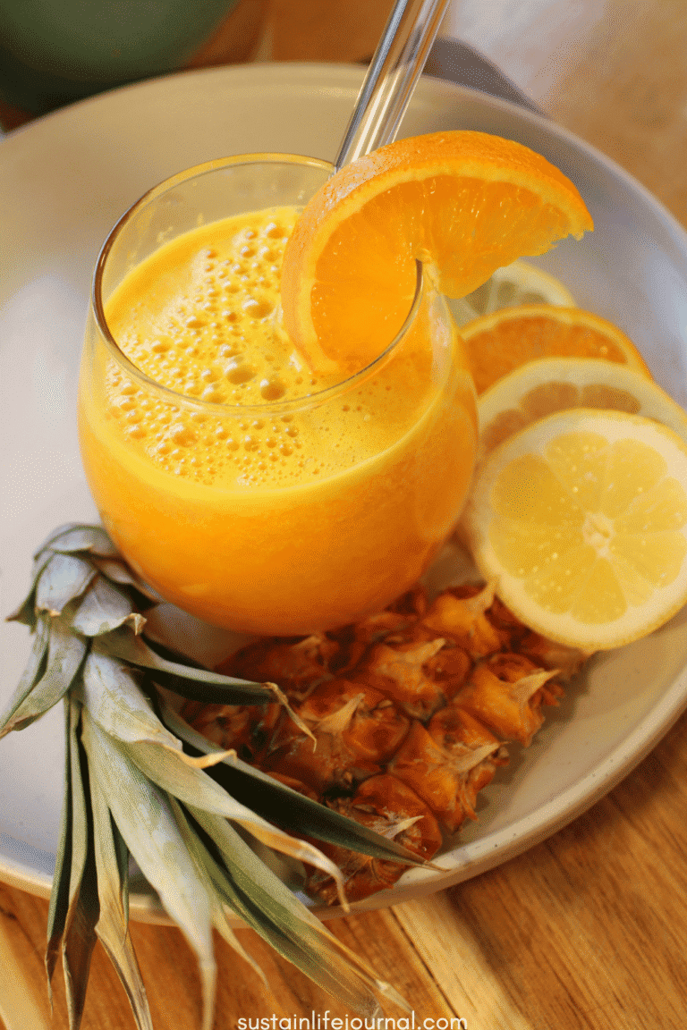 fresh orange, pineapple, turmeric, ginger and lemon juice