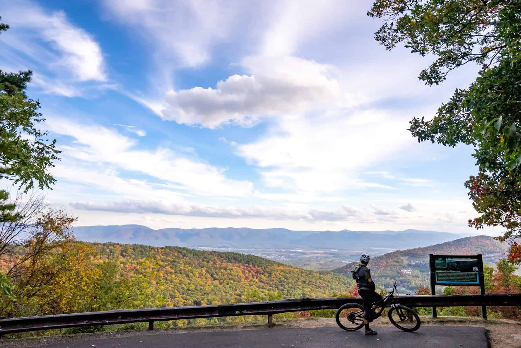Mountain biker at Massanutten Overlook with Shenandoah Valley views