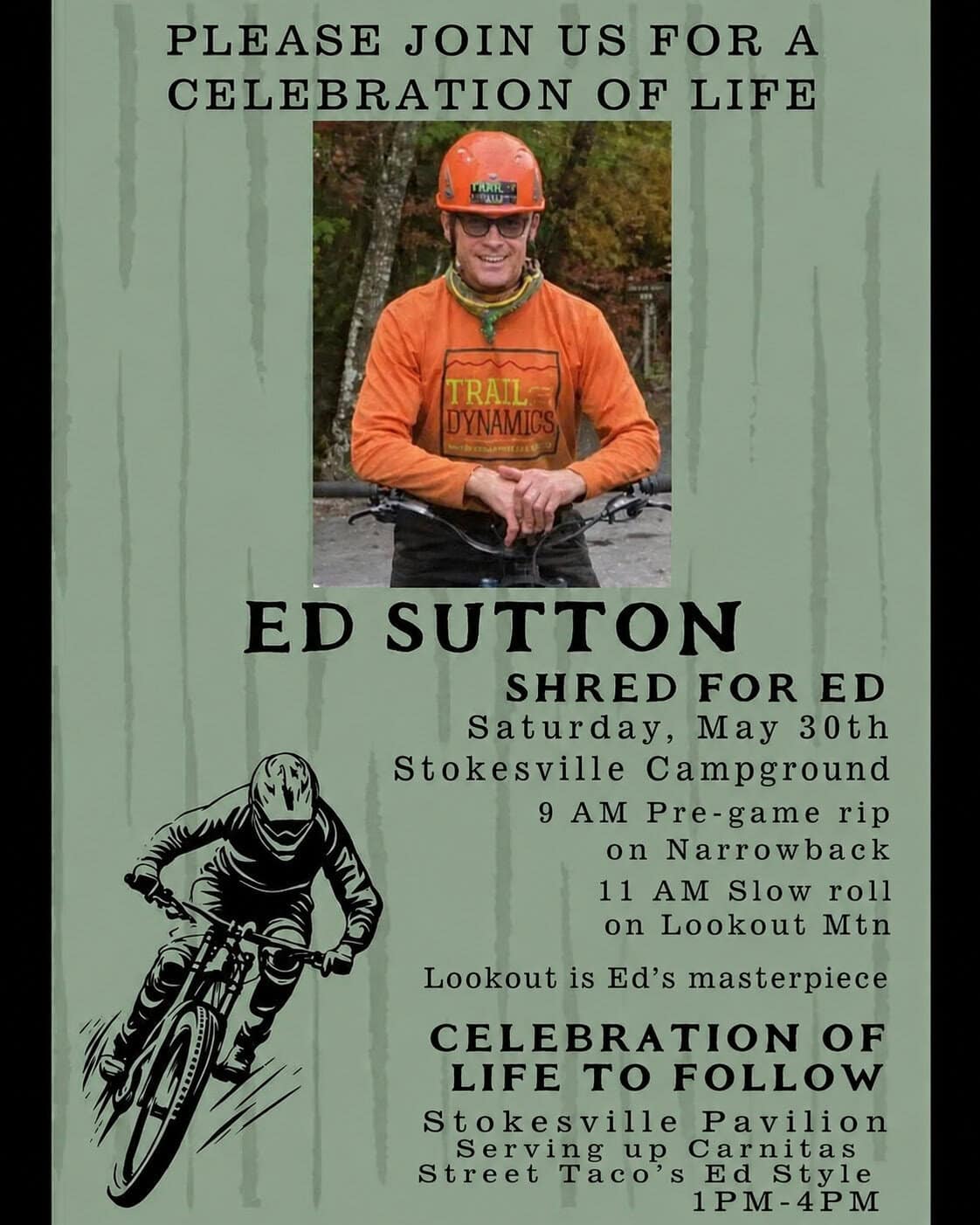 Flyer for the Ed Sutton Memorial Ride at Stokesville on Saturday, May 30