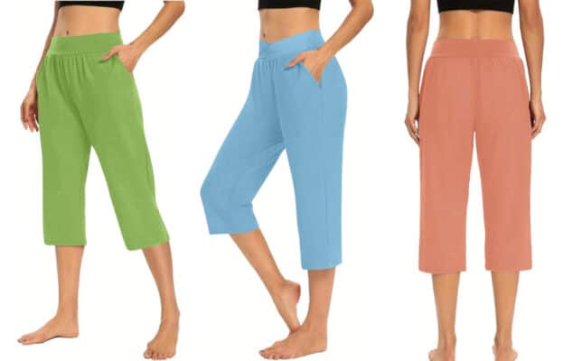 Colorful cropped pants in green, blue, red