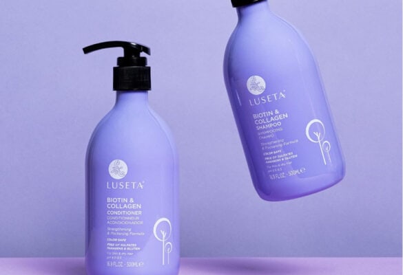 Luseta biotin collagen shampoo and conditioner bottles.