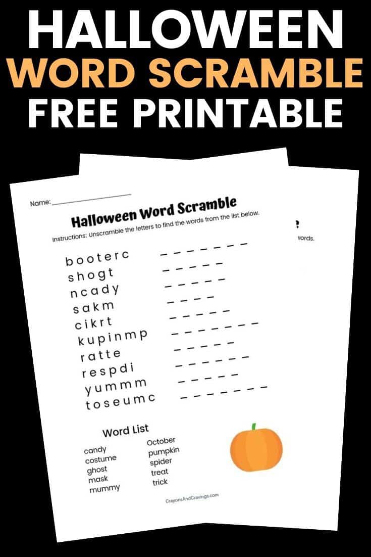 free printable halloween word scramble worksheet for kids