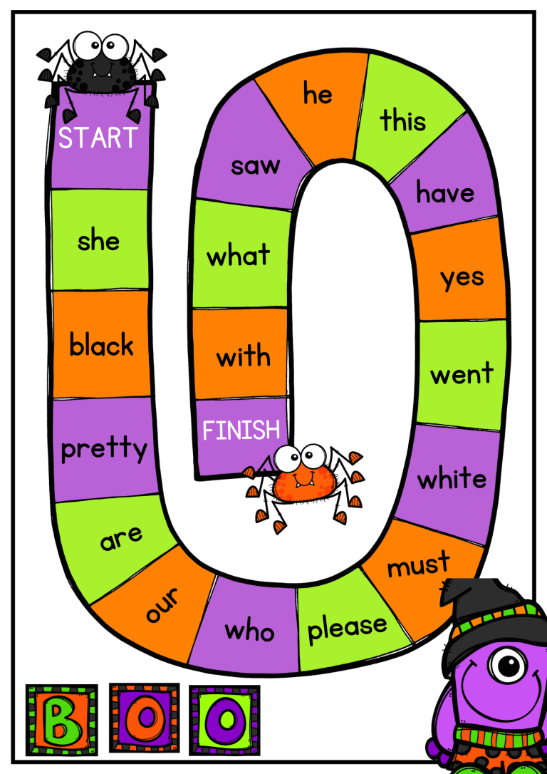 halloween sight words board game free printable