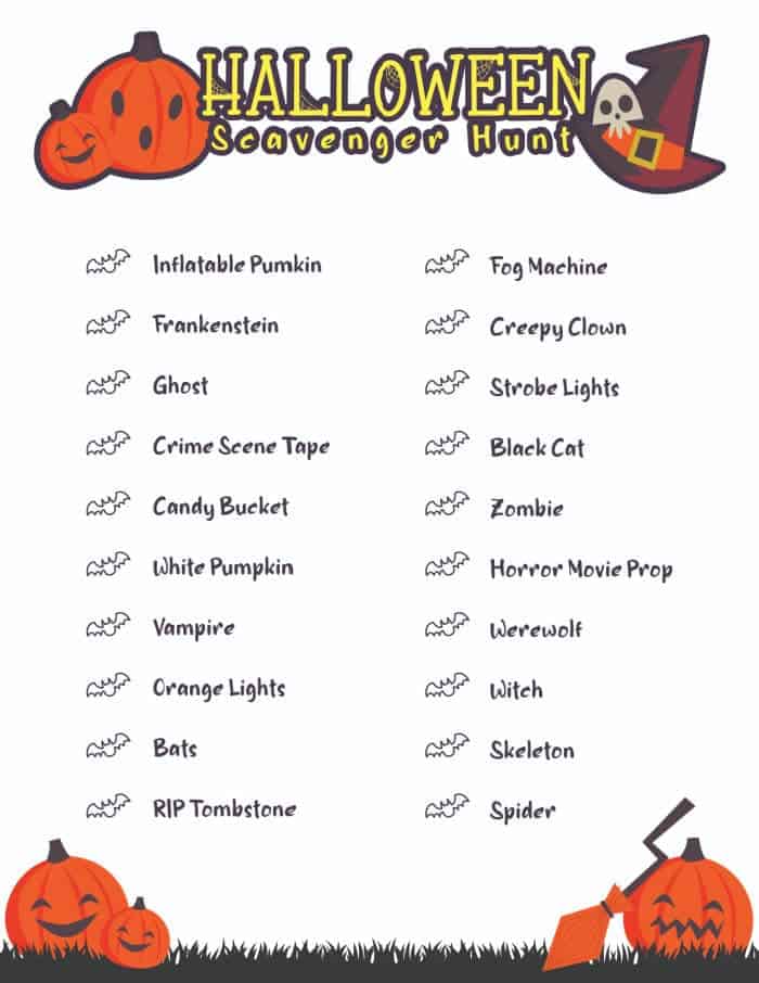 printable halloween scavenger hunt