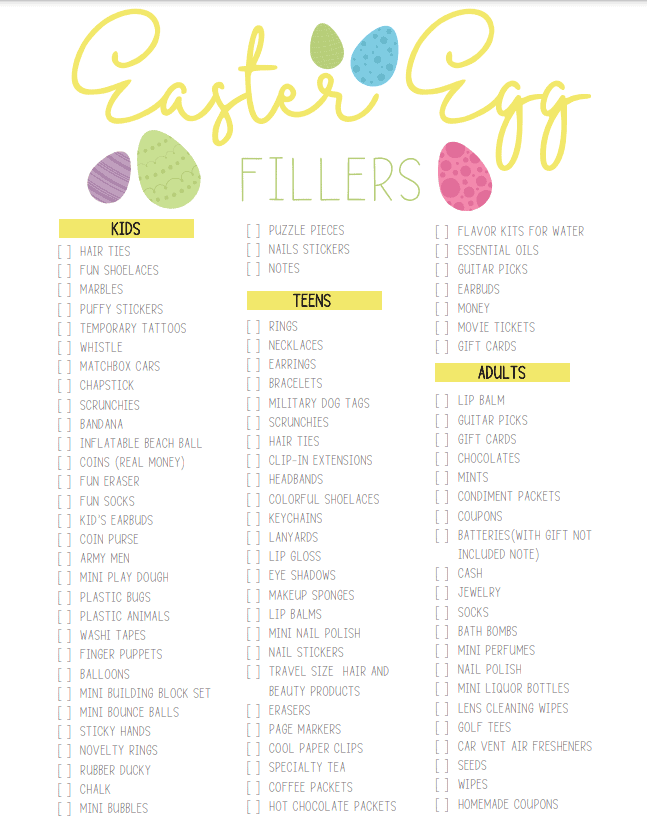 easter egg fillers checklist brooklyn maam