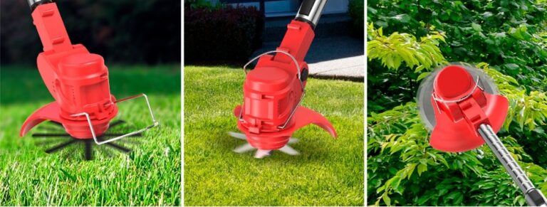 3-in-1 cordless weed trimmer with multiple blades.