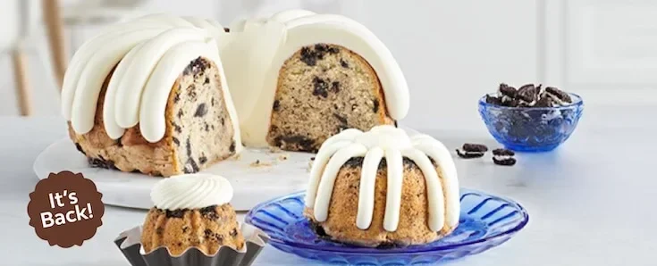 Cream cheese frosted Bundt cake with cookies and cream.