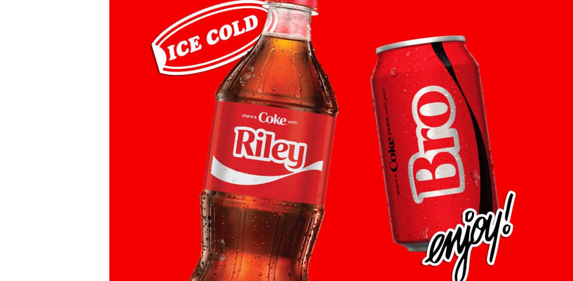 Ice cold Coke bottle and can on red background.