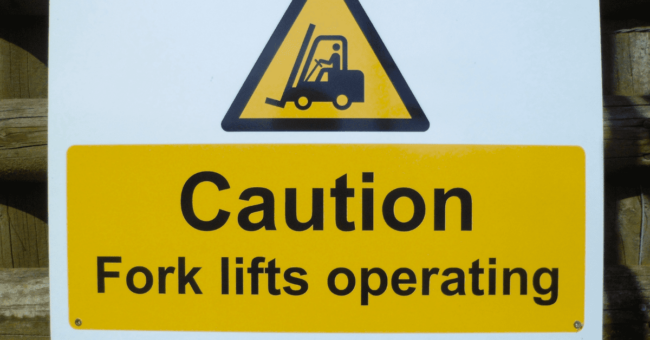 forklift caution sign to warn pedestrians