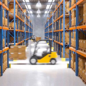 forklift moving in a warehouse