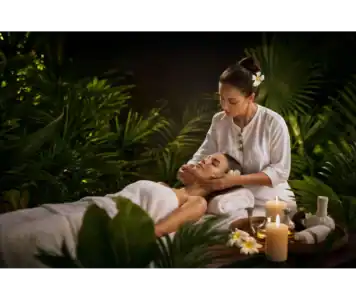 Tratament facial relaxant Kobido la TAKSU SPA în natură.
