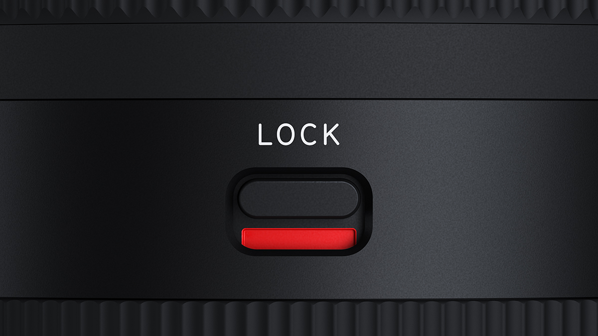 Zoom lock switch on a lens.