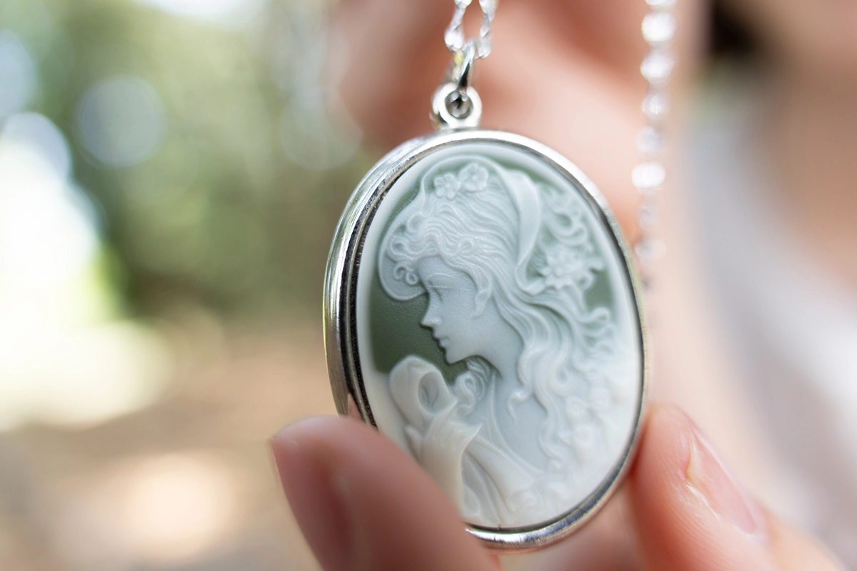 Vintage gray antique cameo necklace