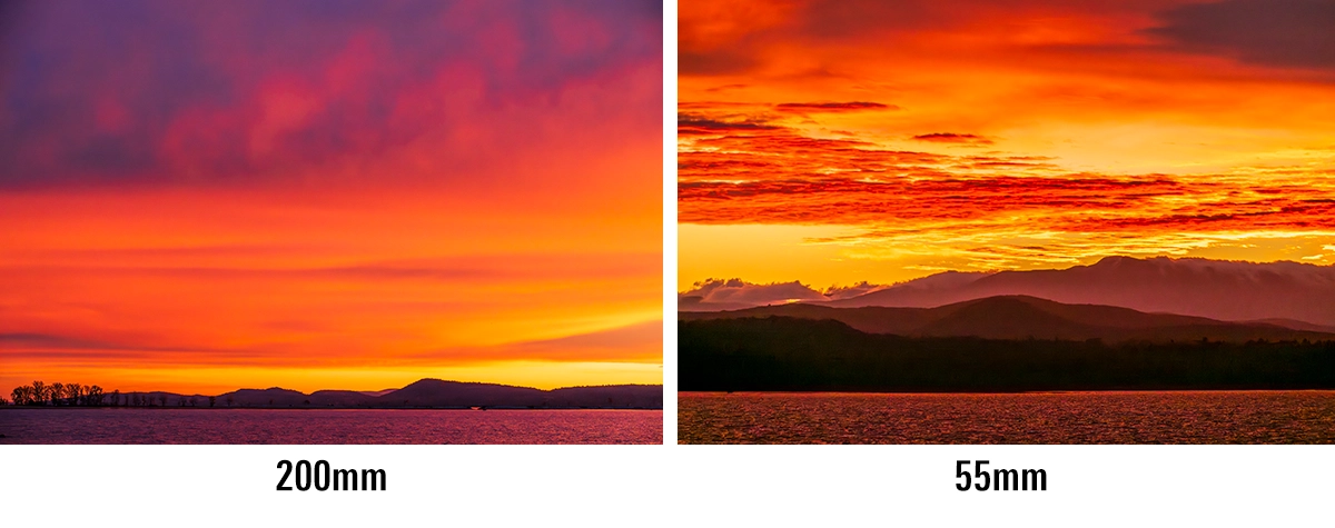 Fotografías panorámicas a 55 mm y 200 mm tomadas desde la misma ubicación con Tamron 25-200 mm G2.