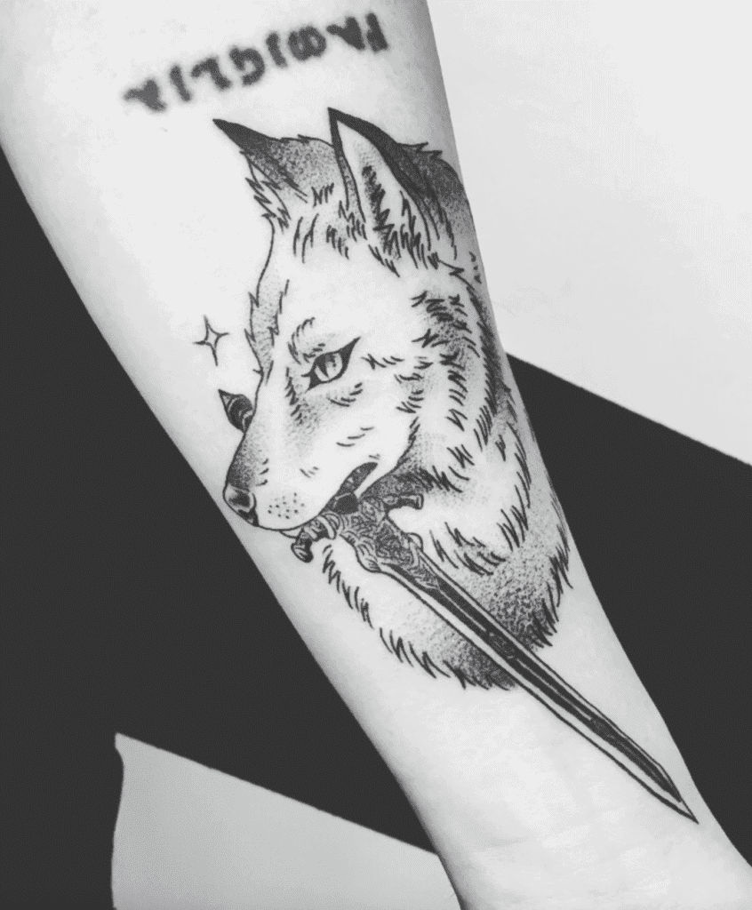 Great Grey Wolf Sif Two Soulsborne Tattoo