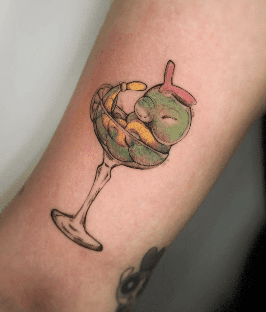 Caterpie Glass Kanto Pokémon Tattoo