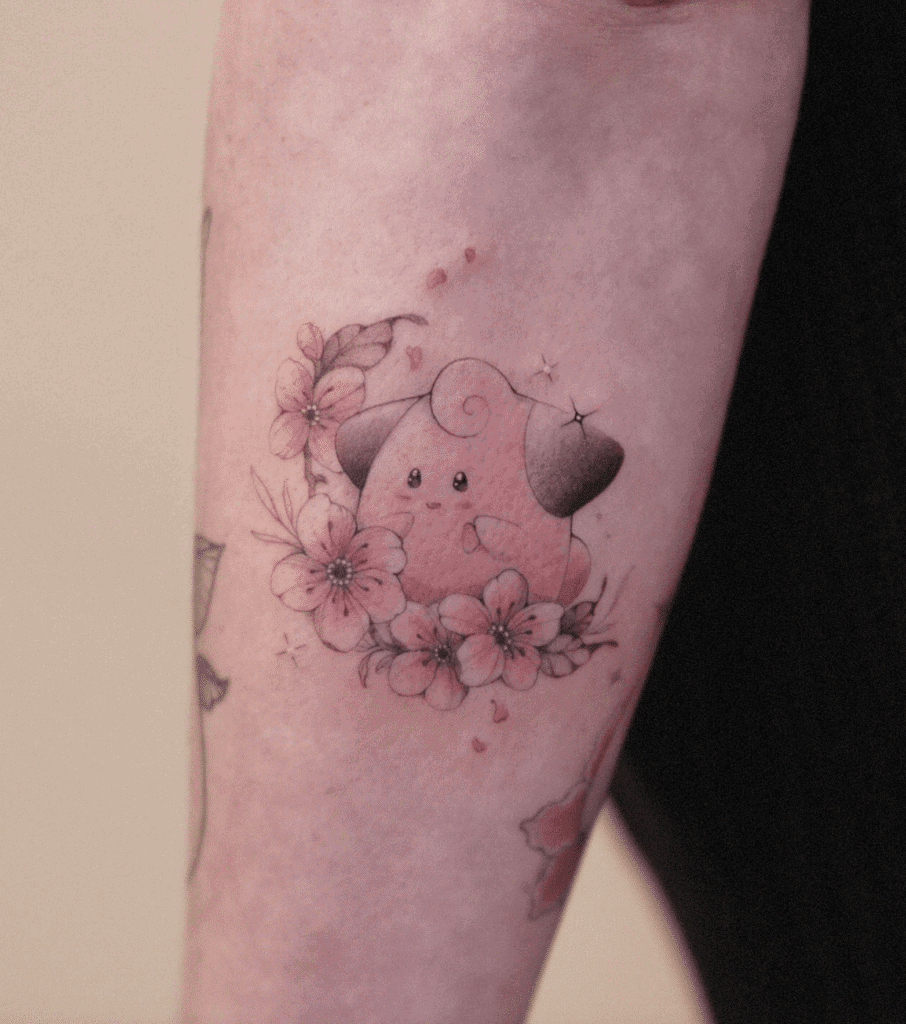 Cleffa Flower Johto Pokémon Tattoo