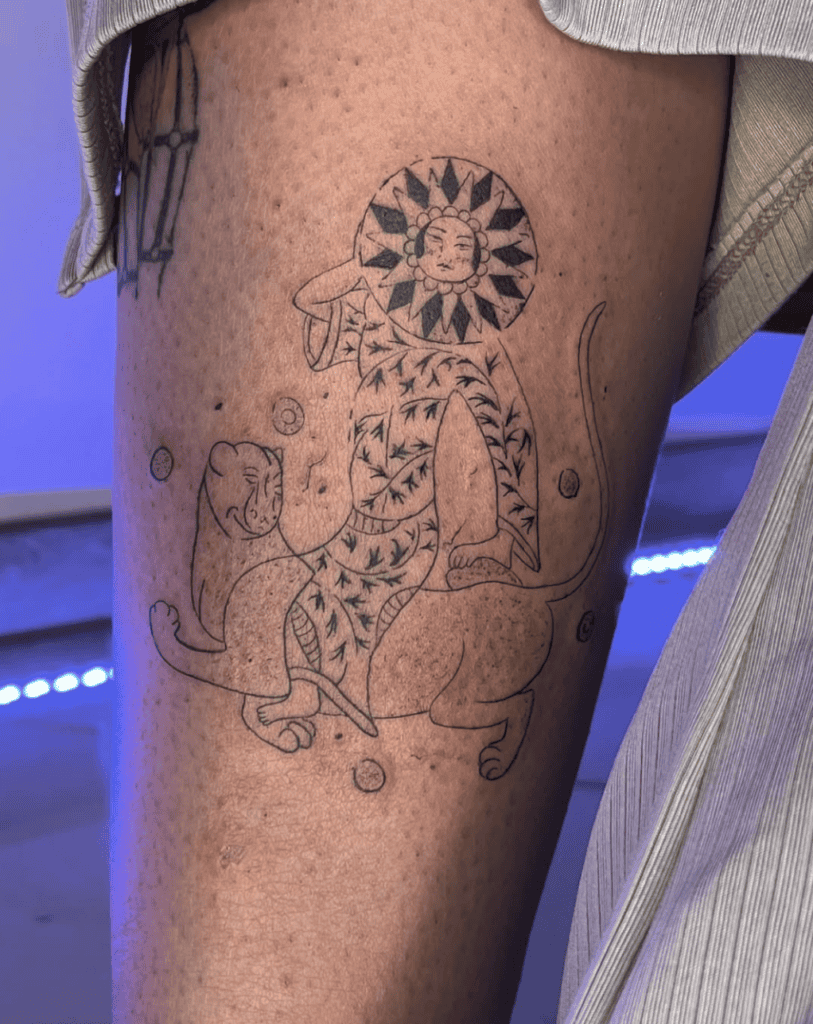 Lion And Sun Female Persian Mythology Tattoo