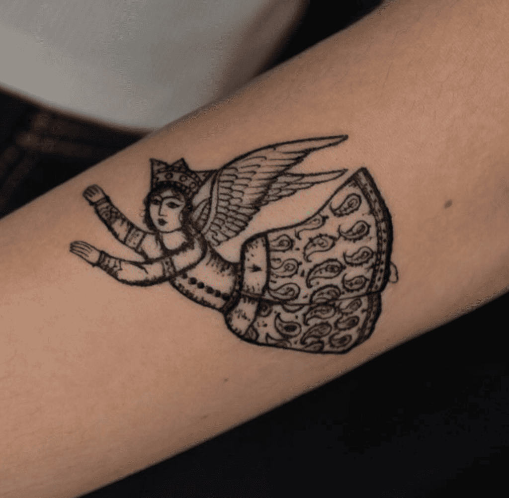 Qajar Angel Persian Mythology Tattoo